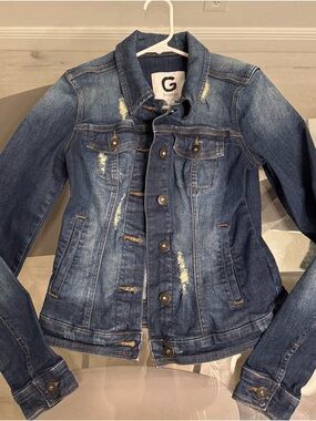 Guess Dark Blue Denim Jacket with Logo Patch